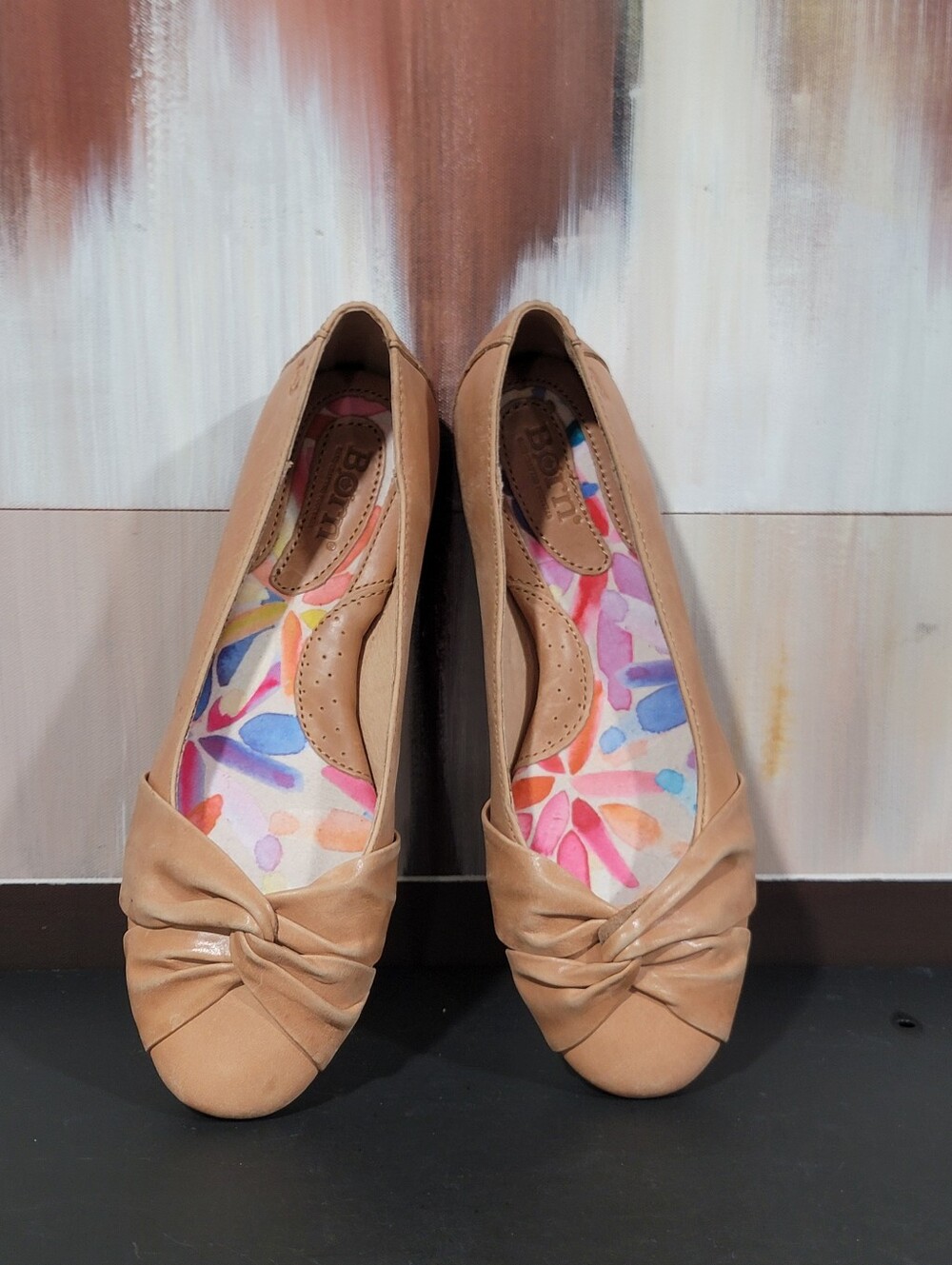 Born Lily Leather Vamp Accented Knot Ballet Flats Women 8M US